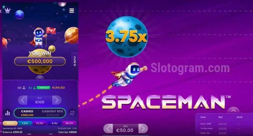 Bir oyunçunun yüksək çarpanla necə pul qazandığını göstərən illüstrasiya SPACEMAN