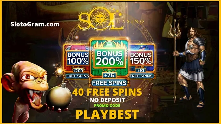 100 Бесплатных Вращений Без Депозита (Бонус Код PLAYBEST) в казино SOL есть на фото!