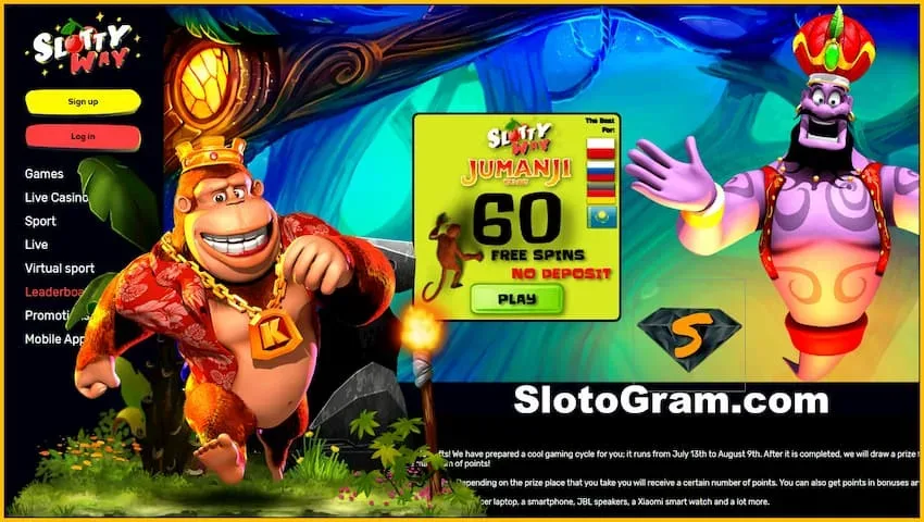 SlottyWay Ang Casino (PL, DE, RU, KZ) 60 Spins No Deposit naa sa litrato.
