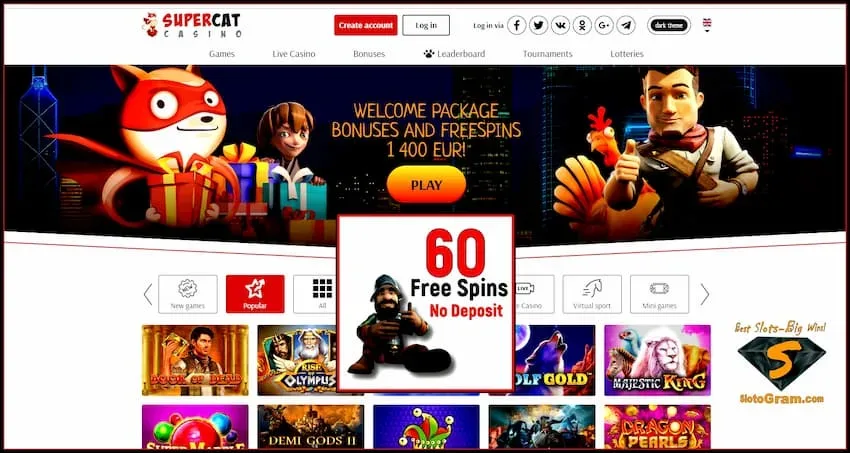 Las tragamonedas, los proveedores y los bonos de SuperCat Casino están en la foto.