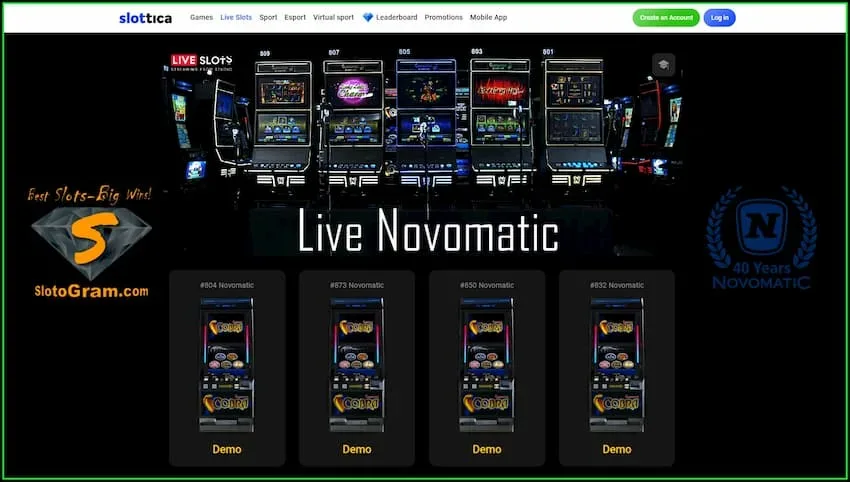 Live Novomatic in Slottica Casino is on photo.