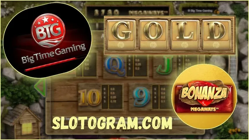 Facal bònas GOLD gus 12 spins an-asgaidh a bhrosnachadh air an t-slot Bonanza Megaways air an dealbh.