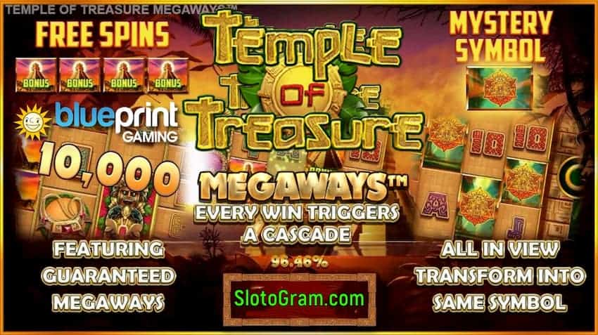 Slotmaŝino Temple of Treasure MegaWays estas en la foto.