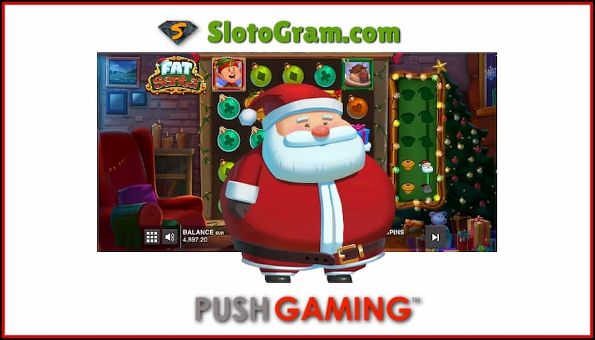 ម៉ាស៊ីនលេងហ្គេម Fat Santa ពីអ្នកផ្តល់សេវា Push Gaming មានរូបថតមួយ។