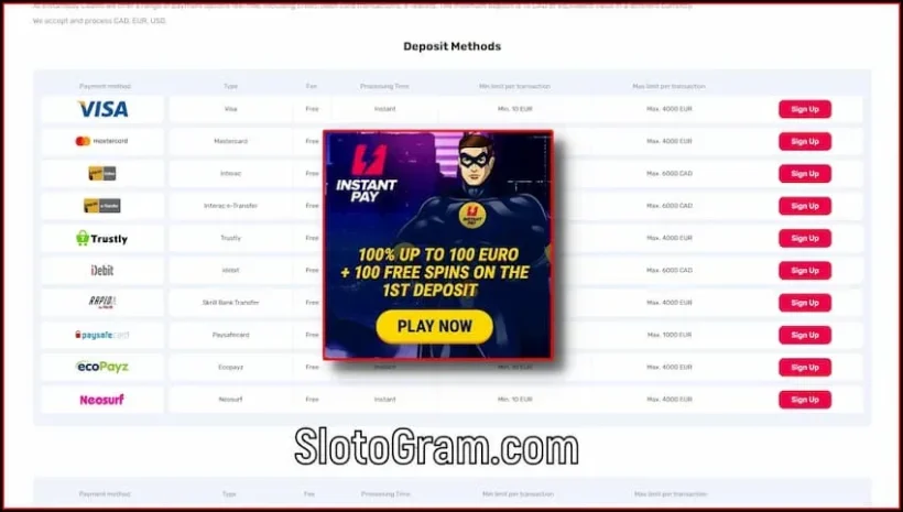Sistem pembayaran lan pembayaran cepet ing kasino InstantPay ana foto.