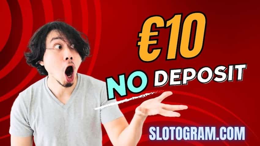 €10 Bonus sine deposito in Casino online in manibus lusoris iuvenis ostenditur in photo.