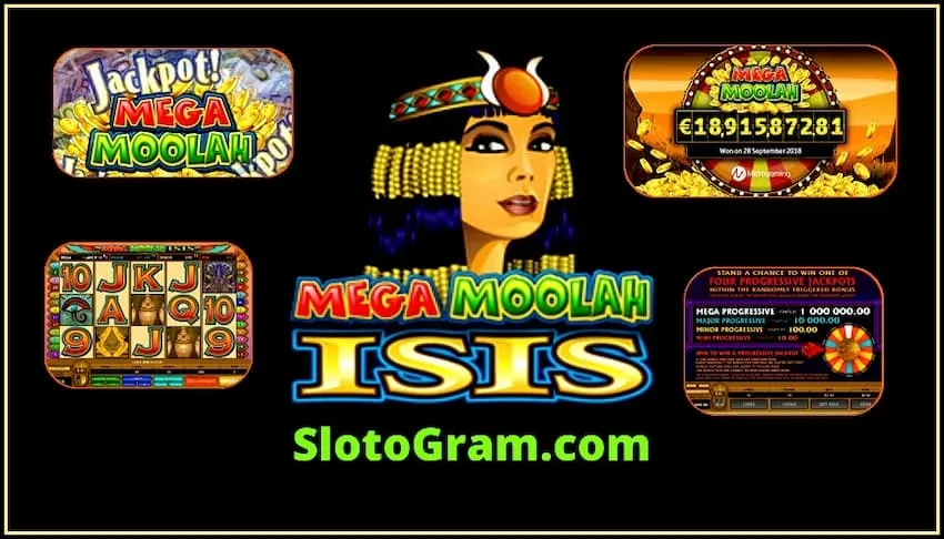 ප්‍රගතිශීලී ජැක්පොට් තව් Mega Moolah Isis (Microgaming) වෙබ් අඩවිය සඳහා SlotoGram.com ඡායාරූපයක් ඇත.
