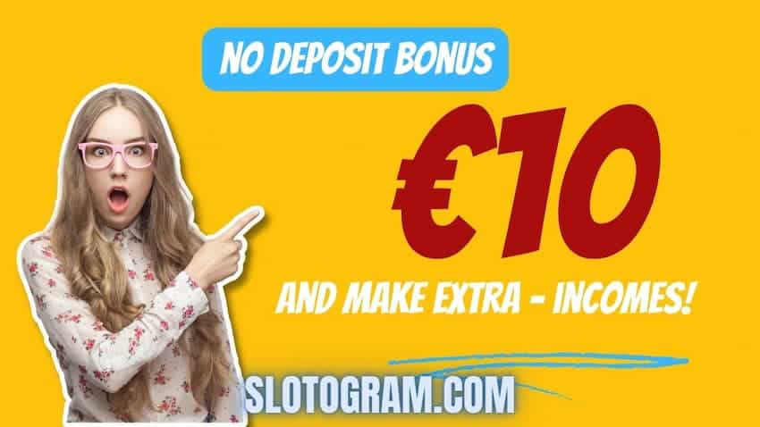 Изображение довольной девушки и надписью "€10 бонус без депозита при регистрации в казино 2024".