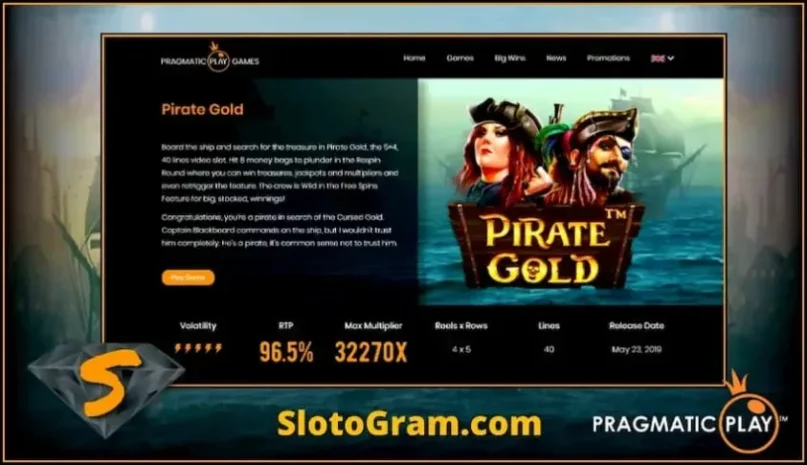 Gráficos, som e qualidade do jogo, símbolos de slot Pirate Gold (Pragmatic Play) está na foto.