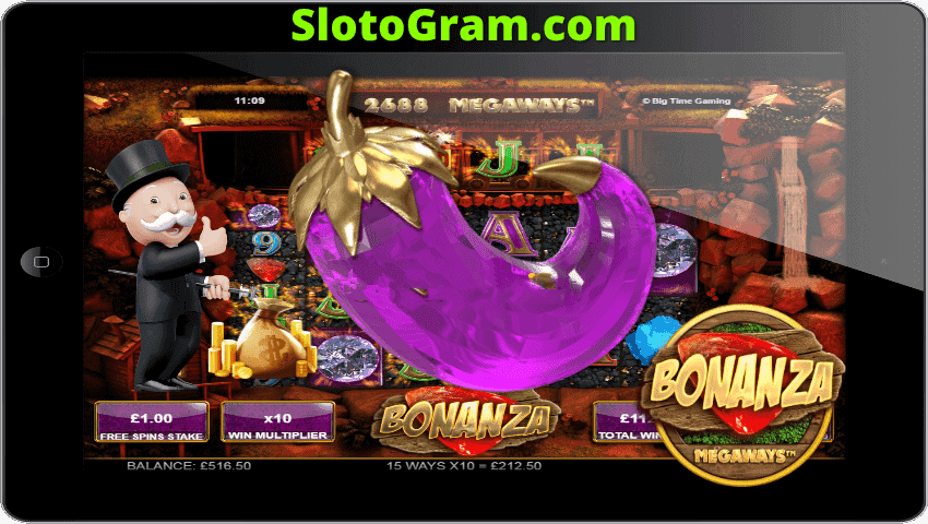 Schlitz Bonanza mit dem System Megaways bietet dem Spieler die Möglichkeit, an den Spielautomaten des Online-Casinos auf dem Foto zu gewinnen.