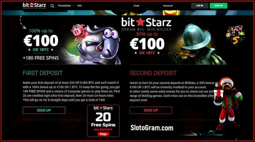Бонусы за первый и второй депозиты в казино Bitstarz на сайте SlotoGram есть на фото!