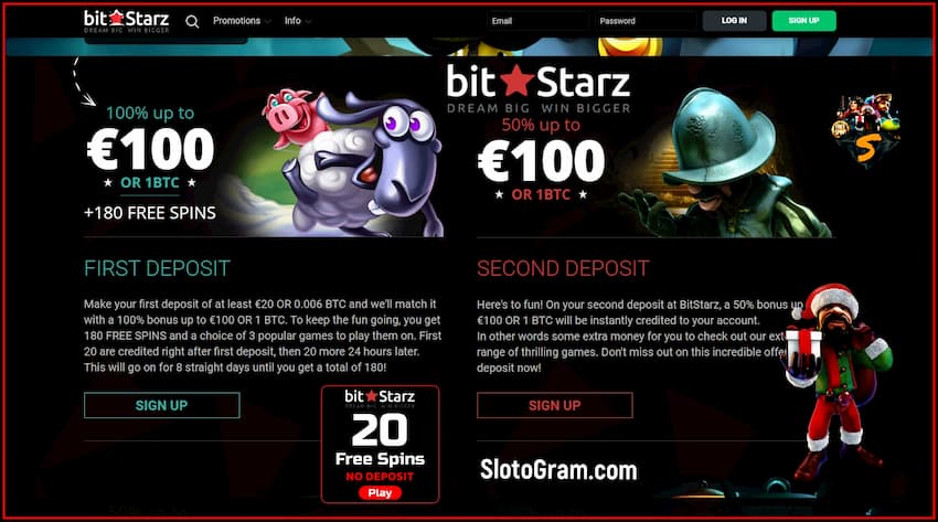 Бонусы за первый и второй депозиты в казино Bitstarz на сайте SlotoGram есть на фото!
