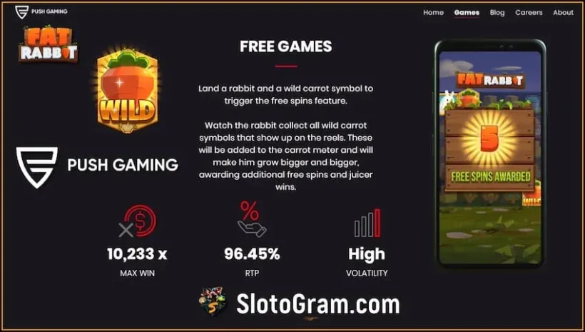ማስገቢያ ውስጥ ነጻ የሚሾር Fat Rabbit (አቅራቢ Push Gaming) በፎቶው ውስጥ አለ።