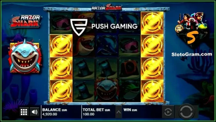 Slot Bonusspel Razor Shark van casino provider Push Gaming er is een foto.