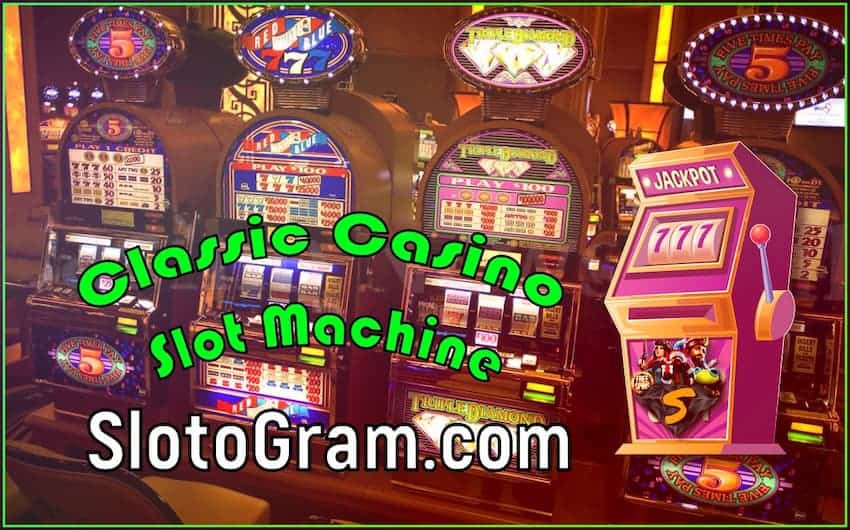 A clásica máquina tragamonedas de casino "One-Armed Bandit" está na foto.