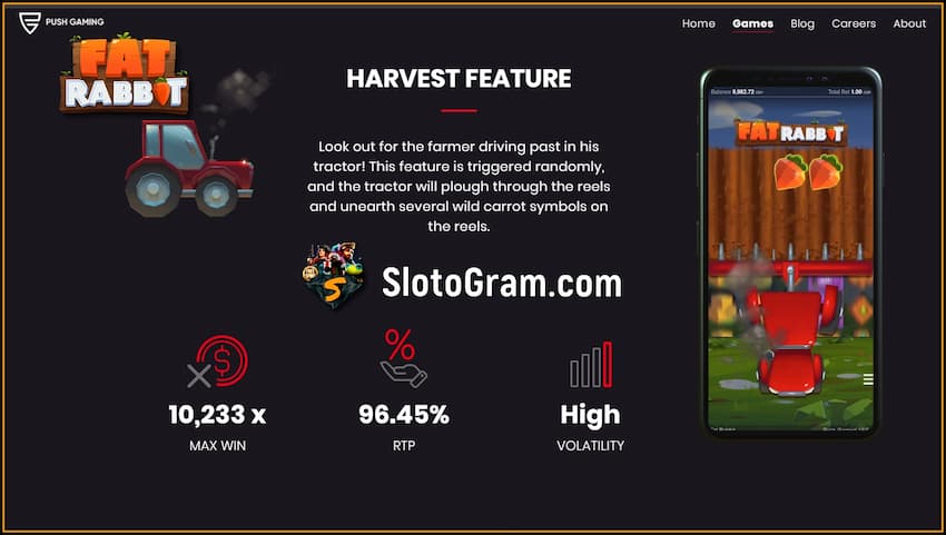 Функция Harvest в слоте Fat Rabit от провайдера Push Gaming есть на фото.