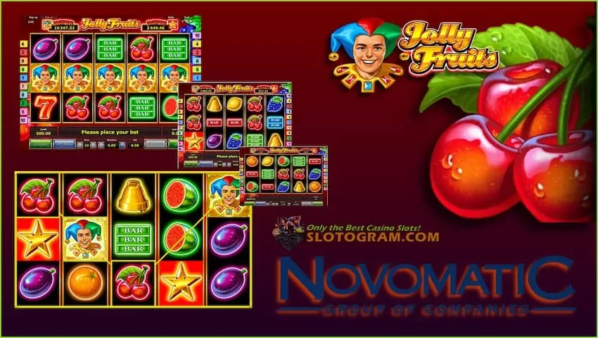 Популярный слот с джекпотом Jolly Fruits от провайдера Novomatic есть на фото.