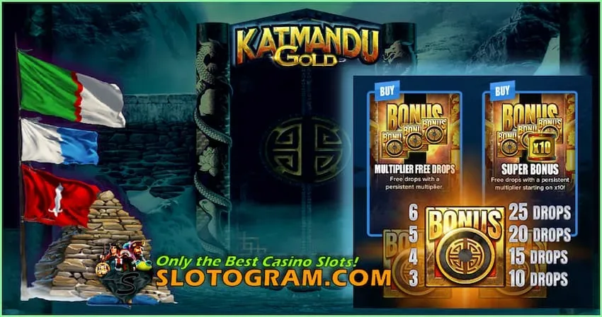 Игра Katmandu Gold от провайдера Elk Studios дарит разнообразие бонусов и бесплатных вращений на сайте Slotogram.com на фото есть