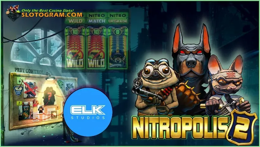 Популярный игровой автоматам Nitropolis 2 от компании Elk Studios на сайте Slotogram.com на фото есть
