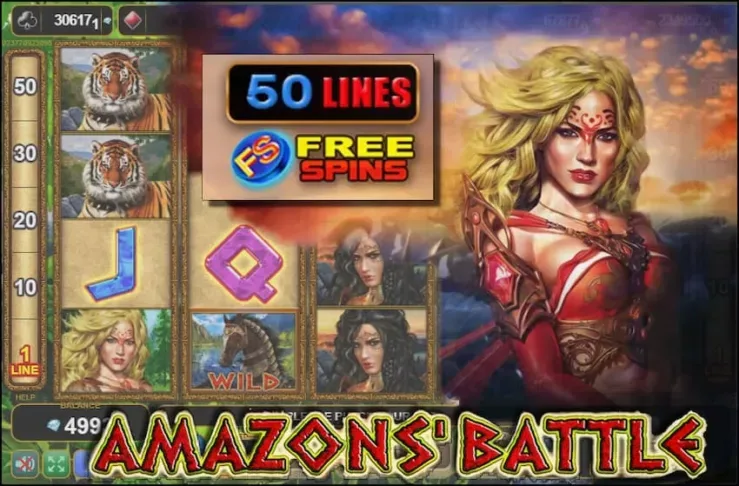 Ĉefa pluso Amazon's Battle - kvarnivela progresema jackpot en la retejo SLotоgram.com estas en la foto