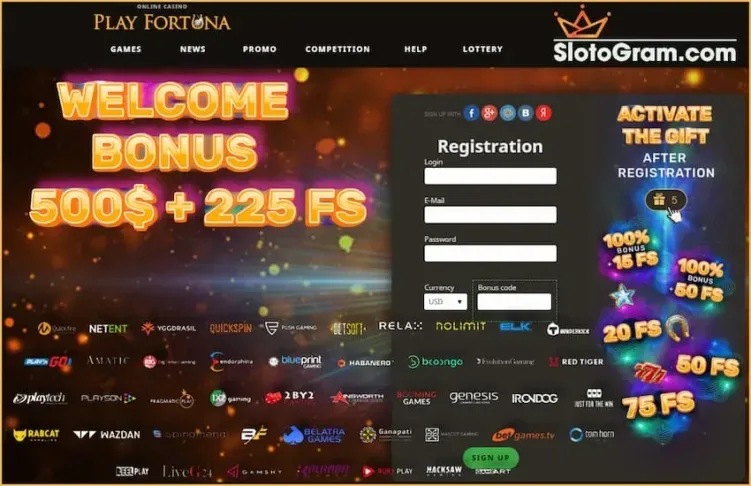 Playfortuna дарит бездепозитный бонус для новых участников на сайте Slotogram.com на фото есть