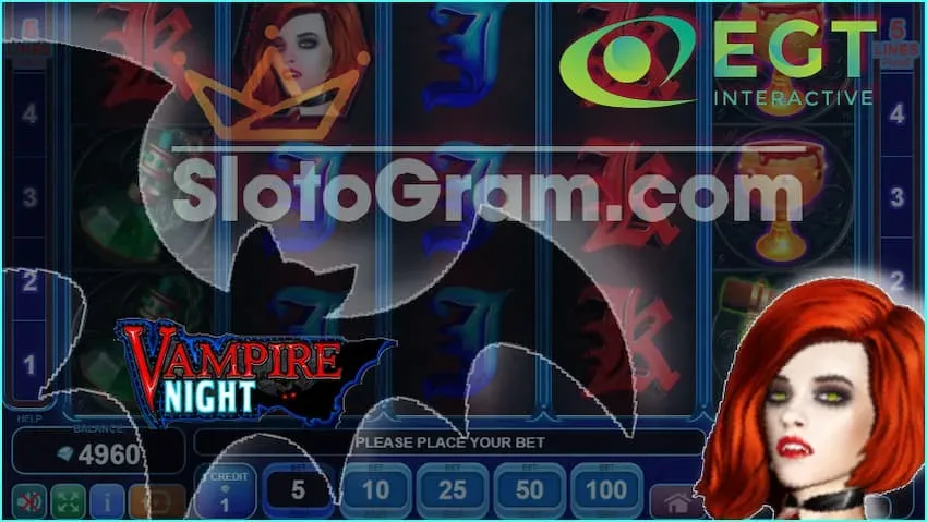 Vampire Night beskikber foar ynstallaasje op in kompjûter, tablet en smartphone op 'e webside SLotogram.com yn' e foto is der