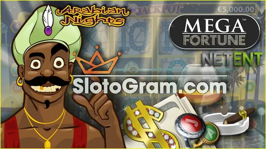 На игровых автоматах Mega Fortune и Arabian Nights установлена система Pooled Jackpots на сайе Slotogram.com на фото есть