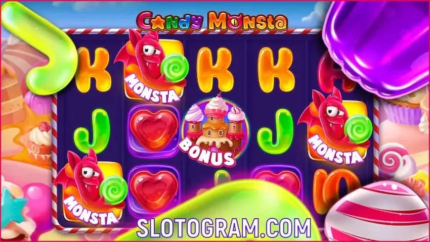 Mga simbolo sa kendi sa dula Candy Monstra sa hulagway.