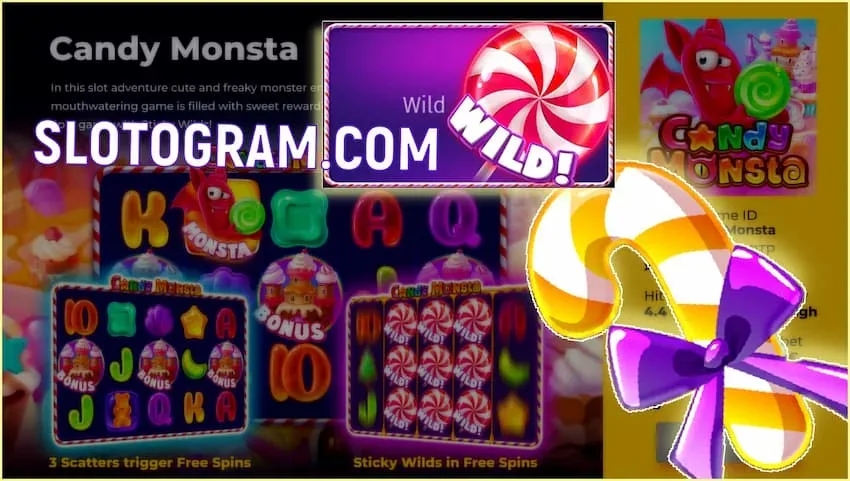 50 free spins no deposit in the slot Candy Monstra on the picture.