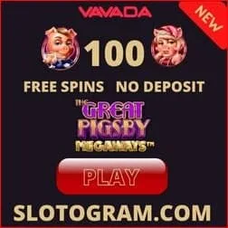 Получи 100 бесплатных вращений в новом слоте The Grear Pigsby Megaways в онлайн казино VAVADA на фото..