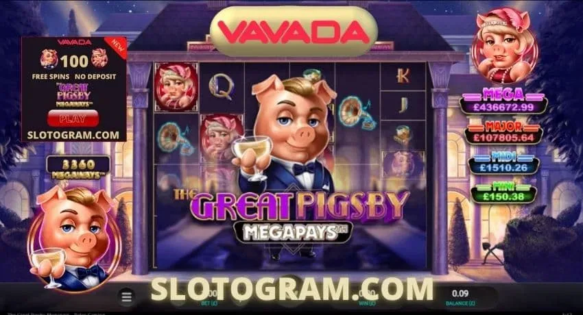 Слот The Great Pigsby Megapays c лицензией Big Time Gaming на фото.