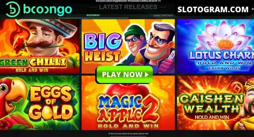 Novos jogos do provedor Booongo on-line Slotogram.com na figura.