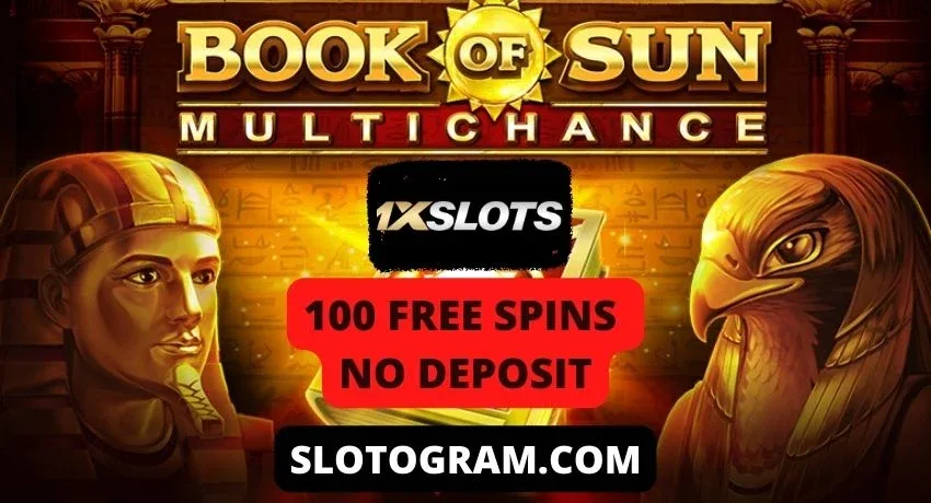 100 gratis spins op die slot Book of Sun Multichance by die casino 1xSLOTS op die prentjie