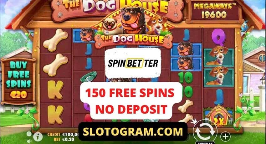 150 girs gratuïts per The Dog House al casino Spinbetter a la imatge.