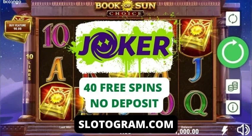 40 senpagaj turniĝoj en Book of Sun Elekto en la ukraina kazino Joker en la foto.