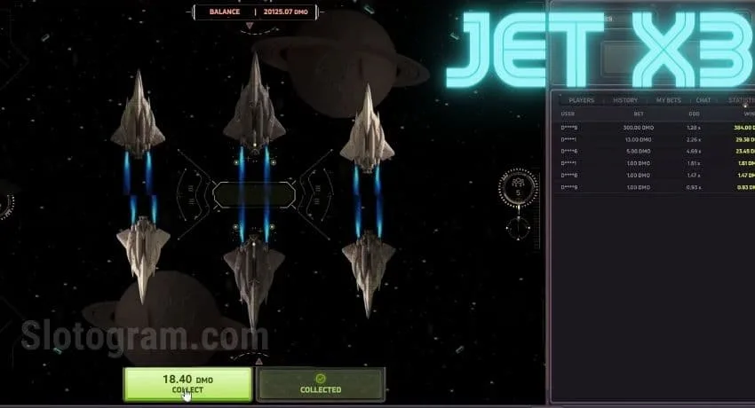Скриншот JetX3 с изображением флота космических кораблей, парящих в космосе