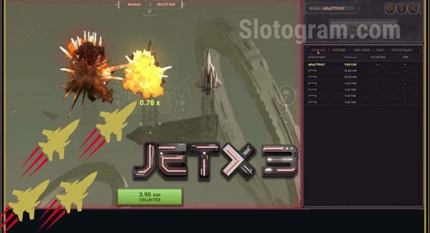 Скриншот краш игры JetX3, на котором игрок зарабатывает огромную выплату, когда его космический корабль мчится к земле