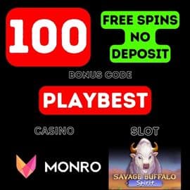 Kry 100 gratis draaie sonder deposito by die casino MONRO Vir registrasie (bonuskode PLAYBEST)