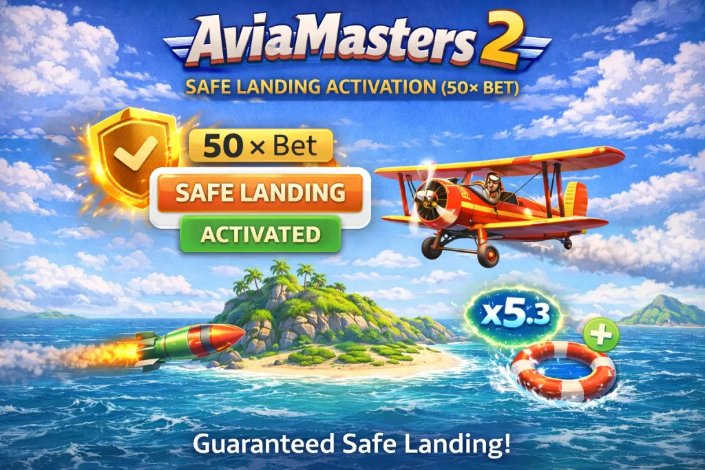 AviaMasters 2 активация режима Safe Landing стоимость 50 кратная ставка гарантированное приземление на остров